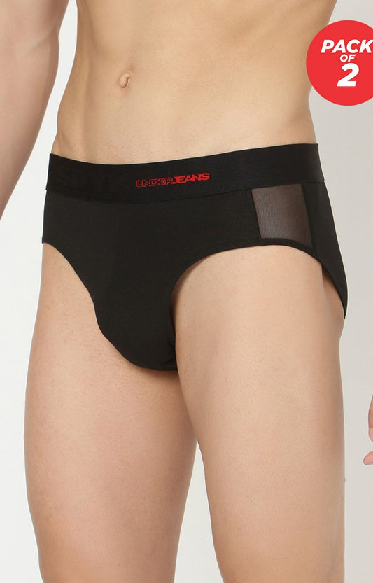 Men Premium Cotton Blend Black Brief - (Pack of 2)- UnderJeans by Spykar