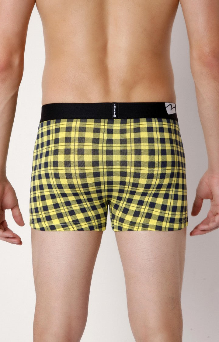 Men Premium Yellow Check Cotton Blend Trunk- UnderJeans by Spykar