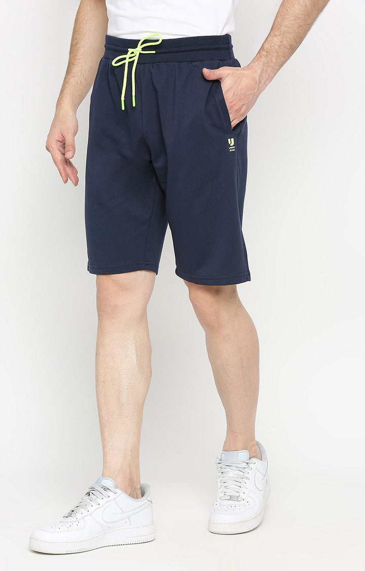 Men Premium Navy Cotton Blend Shorts - UnderJeans by Spykar