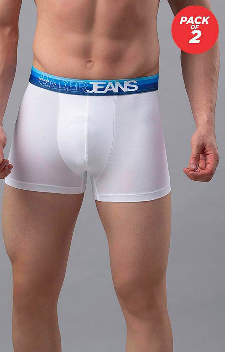 White Cotton Trunk for Men Premium - (Pack of 2)- UnderJeans by Spykar