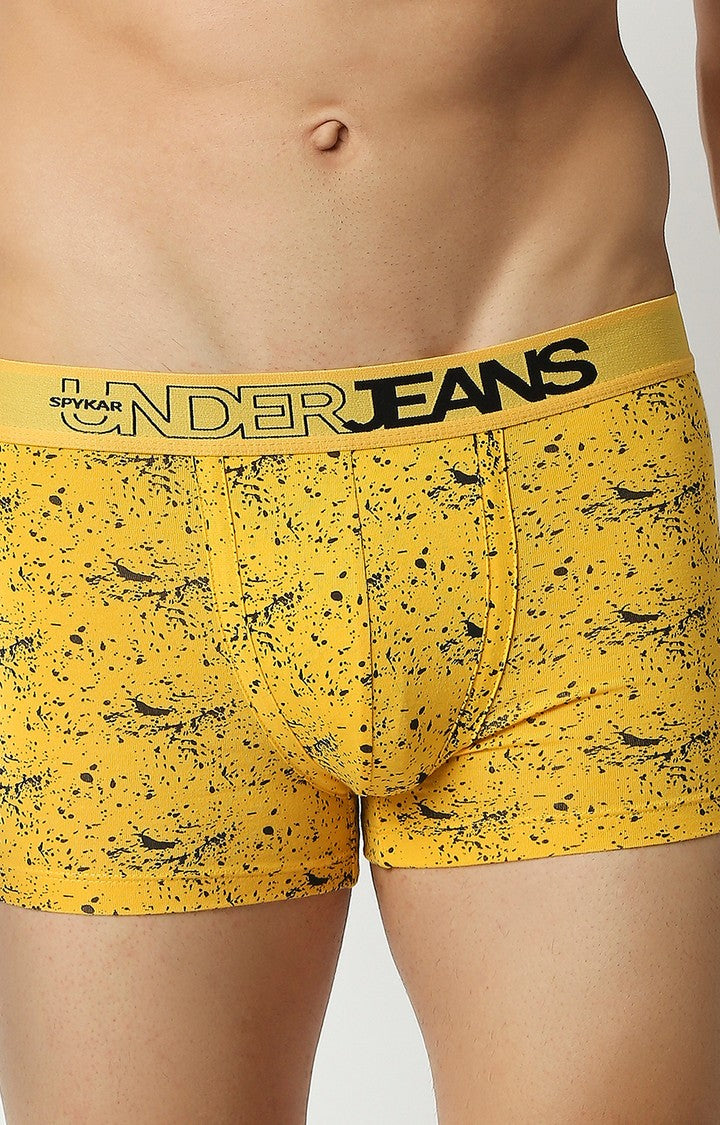 Men Premium Yellow Cotton Blend Regular Fit Trunk - UnderJeans by Spykar