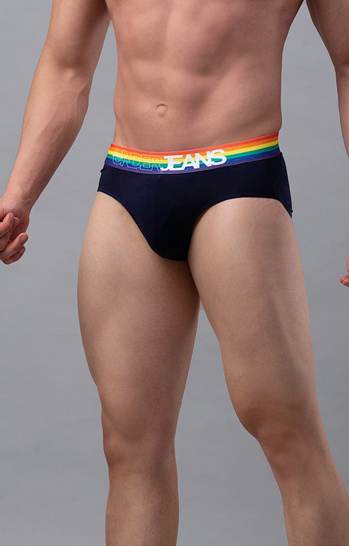 Navy Cotton Brief for Men Premium- UnderJeans by Spykar