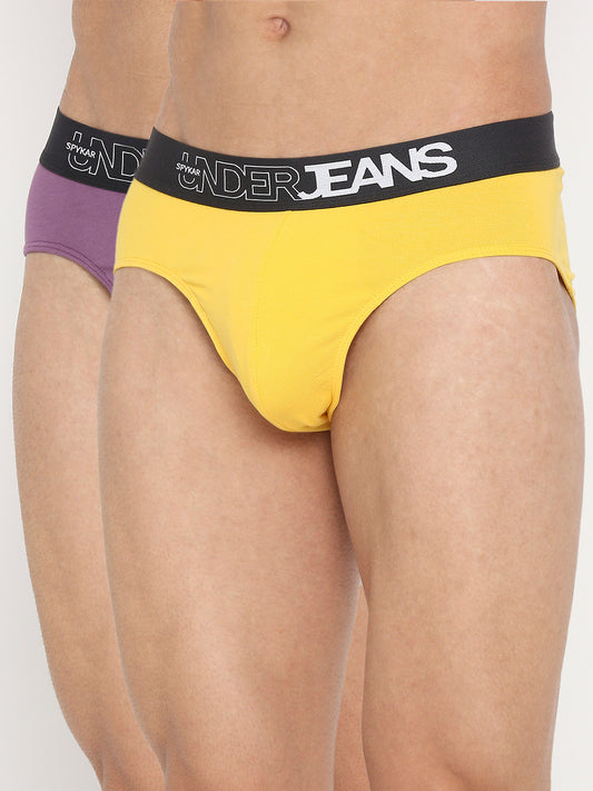 Men Premium Assorted Cotton Blend Brief Pack of 2 - UnderJeans by Spykar