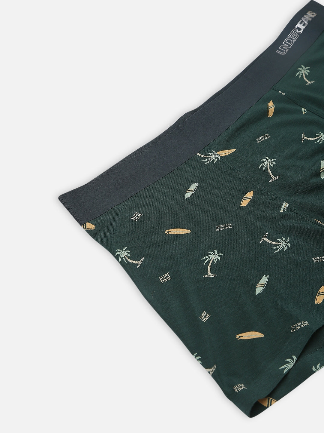 Underjeans by Spykar Men Super Premium Printed Bonded Elastic Bottle Green Trunk