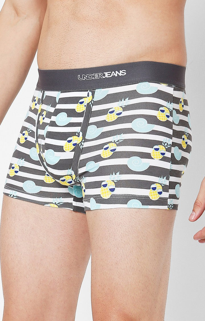 Men Premium Grey Cotton Blend Printed Trunk- UnderJeans by Spykar