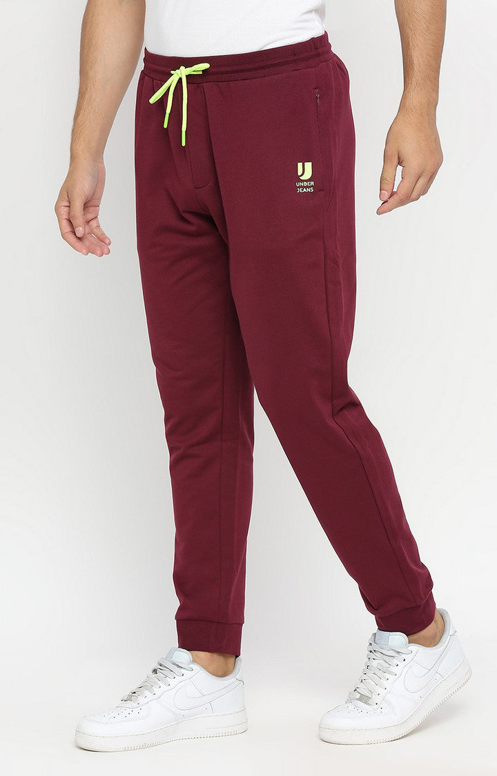 Men Premium Cotton Blend Wine Trackpant - UnderJeans by Spykar