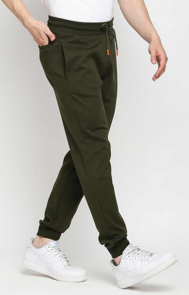 Men Premium Cotton Blend Knitted Rifle Green Trackpant- UnderJeans by Spykar