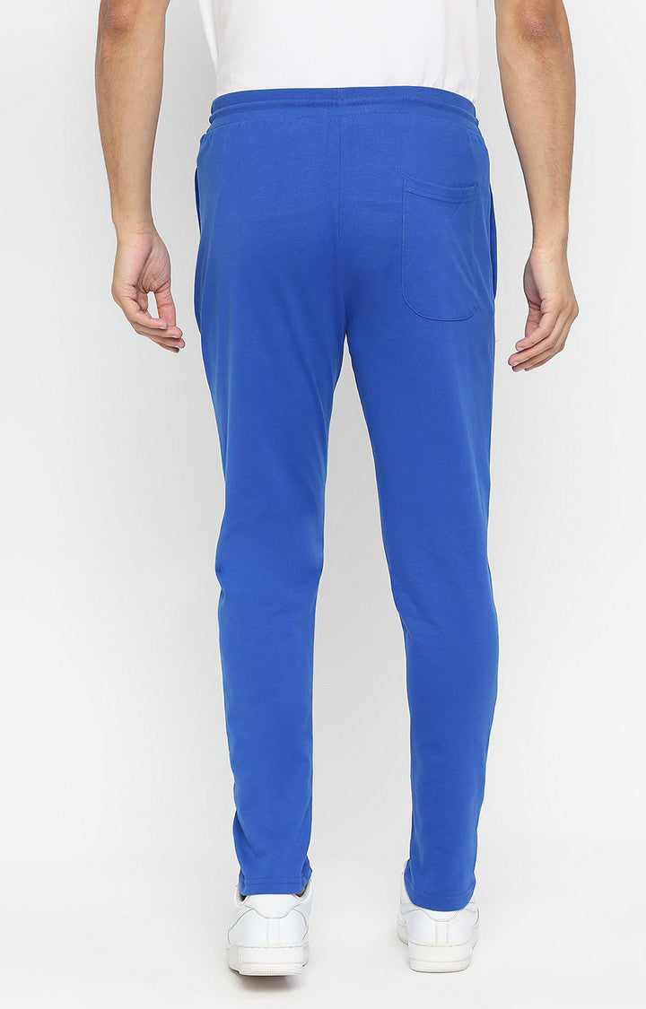 Men Premium Knitted Royal Blue Cotton Trackpant - UnderJeans by Spykar