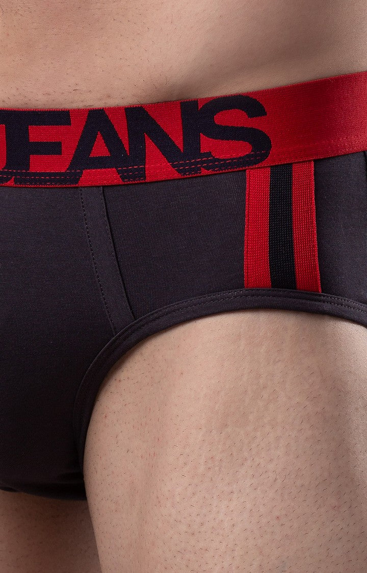 Men Premium Cotton Blend Grey-Red Brief- UnderJeans by Spykar