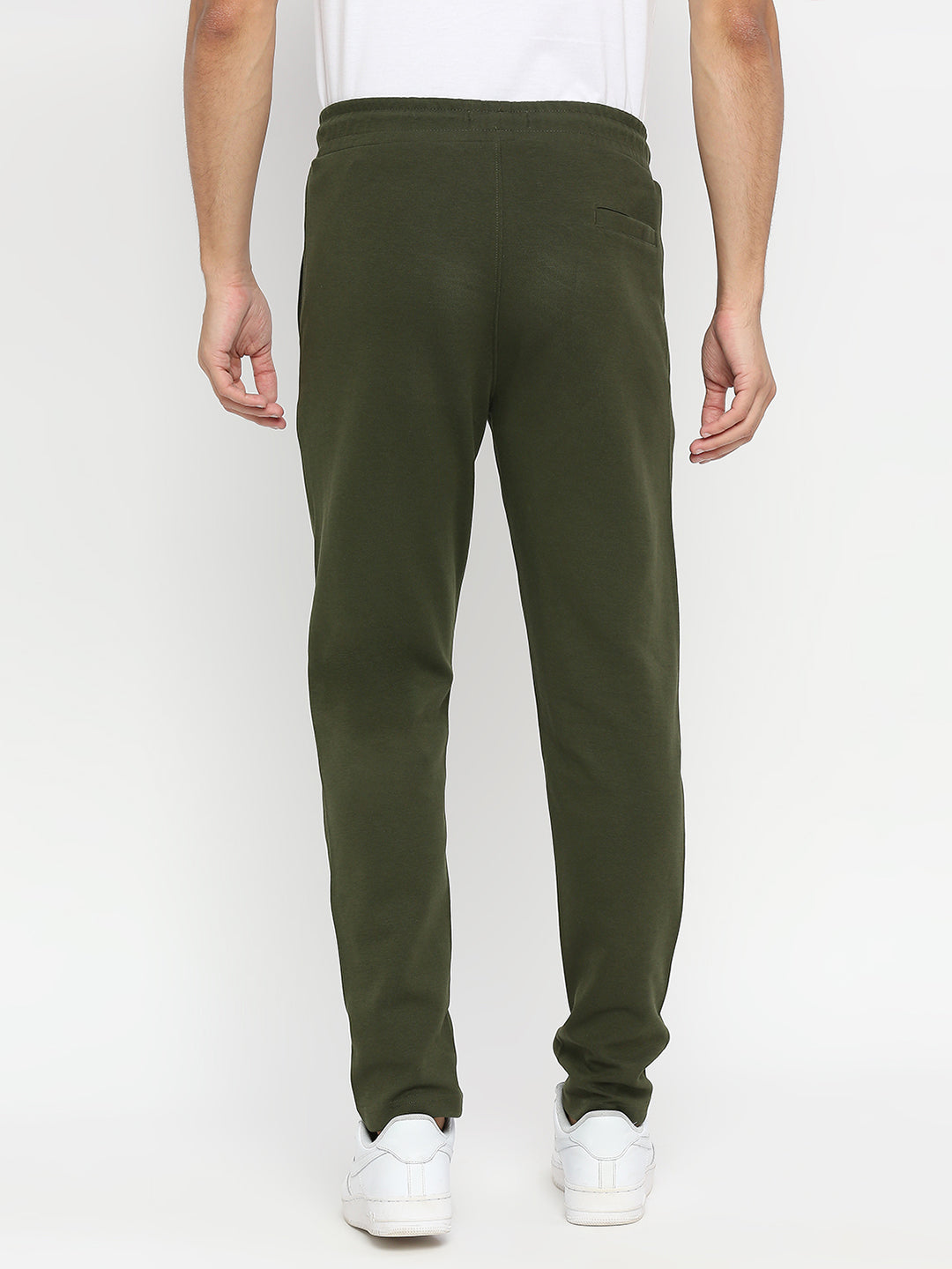 Men Premium Knitted Rifle Green Cotton Straight Fit Trackpants - UnderJeans by Spykar