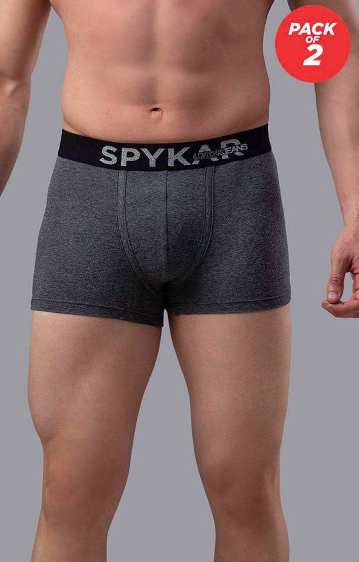 Grey Cotton Trunk for Men Premium - (Pack of 2)- UnderJeans by Spykar