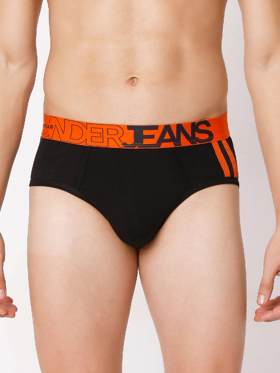 Men Premium Black-Orange & White-Red Cotton Blend Brief (Pack of 2)- Underjeans by Spykar