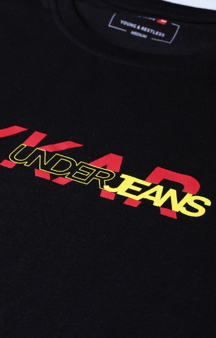 Black Cotton Solid Round Neck T-Shirts- UnderJeans by Spykar