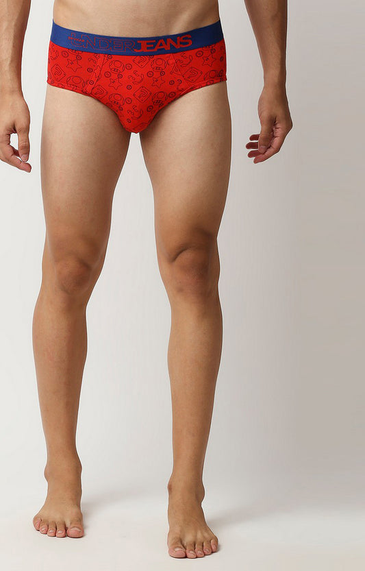 Underjeans by Spykar Men Premium Red Cotton Blend Regular Fit Brief