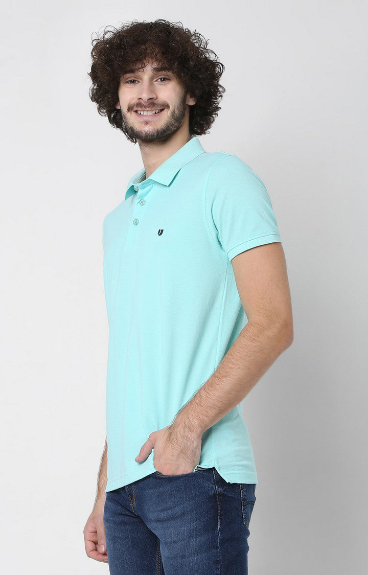 Men Premium Black Cotton Slim Fit Polo T-Shirt- UnderJeans By Spykar