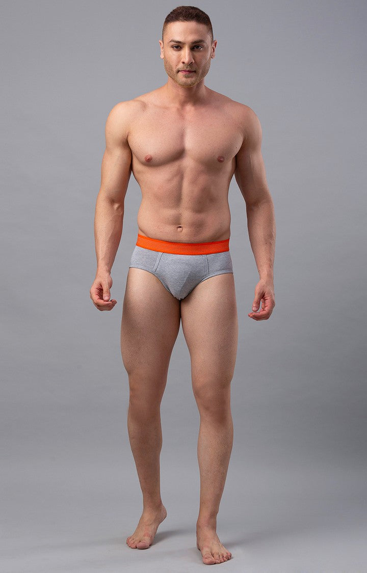 Men Premium Grey-Orange Cotton Blend Brief- UnderJeans by Spykar