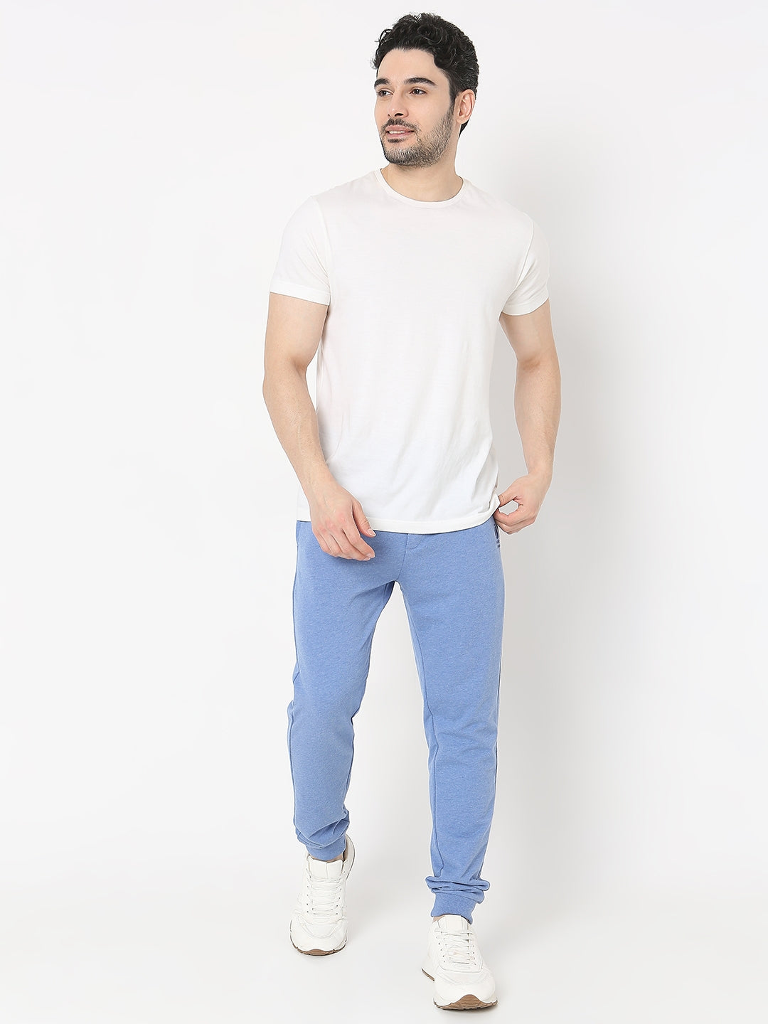 Underjeans by Spykar Men Premium Knitted Blue Melange Track Pant