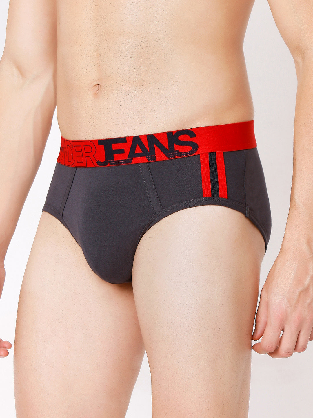 Men Premium Grey-Red & Navy-Orange Cotton Blend Brief (Pack of 2)- UnderJeans by Spykar