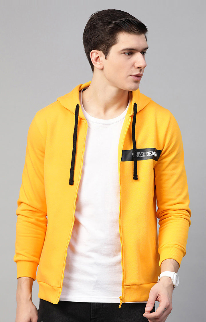 Mustard Cotton Solid Hooded Sweatshirts- UnderJeans by Spykar