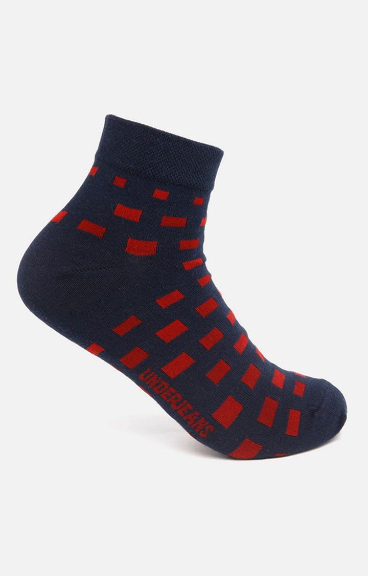 Men Premium Navy Maroon Ankle Length (Non Terry) Single Pair of Socks- UnderJeans by Spykar