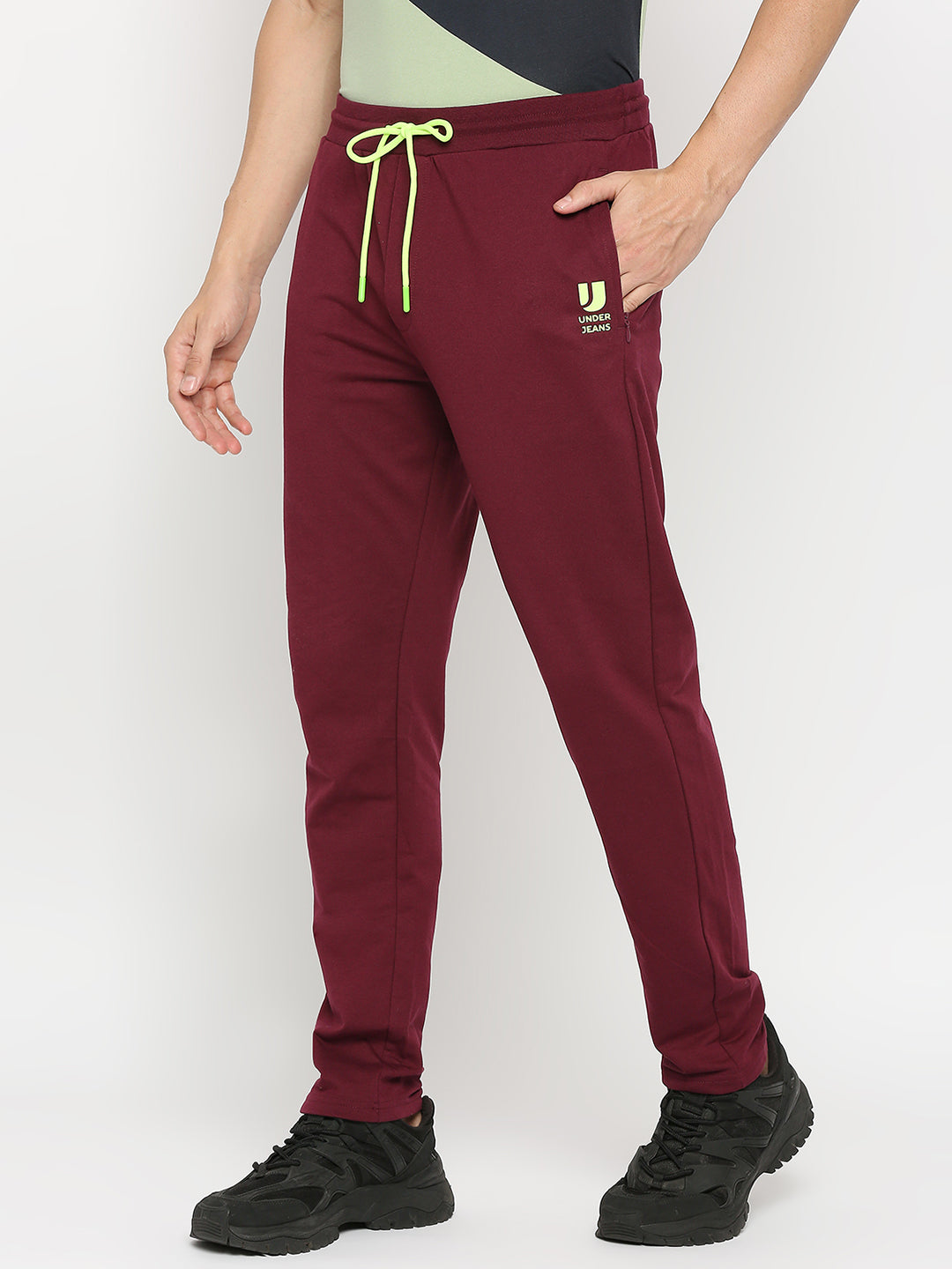 Men Premium Cotton Blend Wine Trackpant - UnderJeans by Spykar