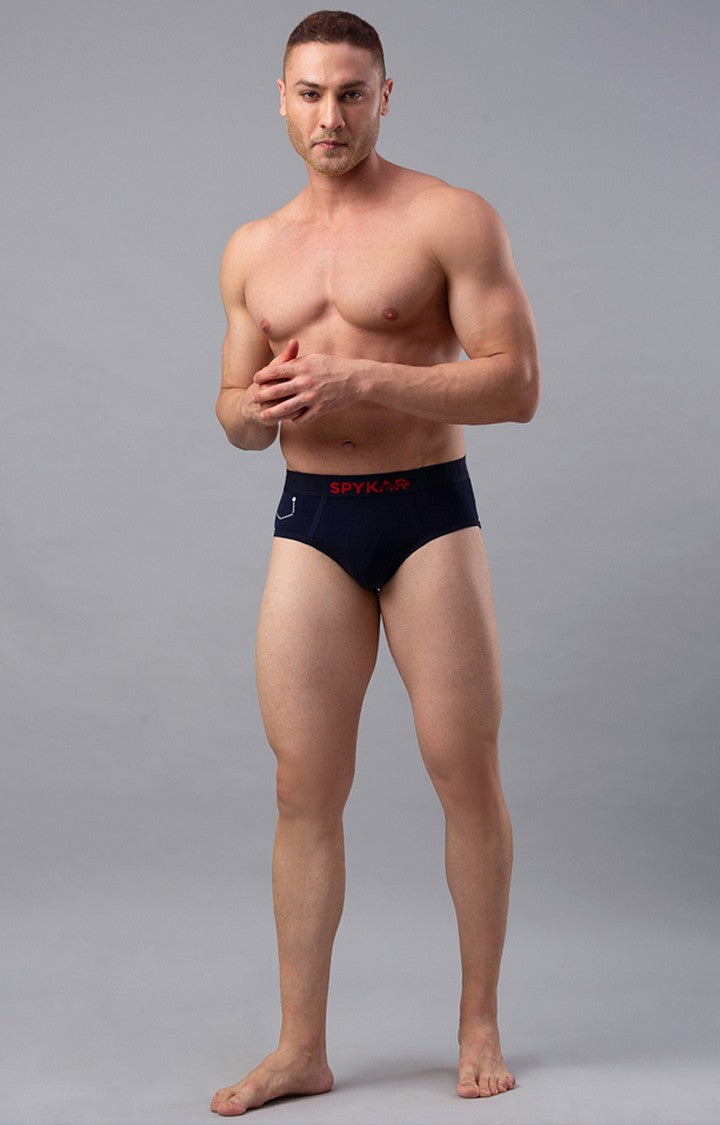 Navy Cotton Brief for Men Premium - (Pack of 2)- UnderJeans by Spykar