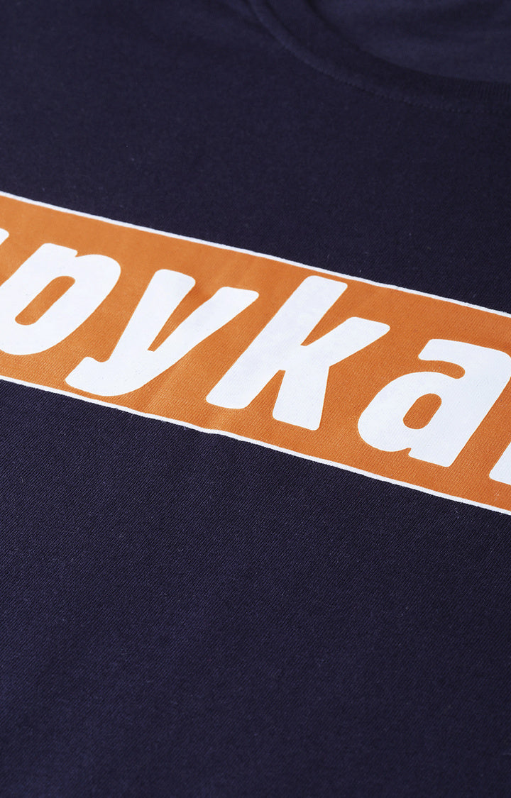 Navy Cotton Printed Round Neck T-Shirts- UnderJeans by Spykar