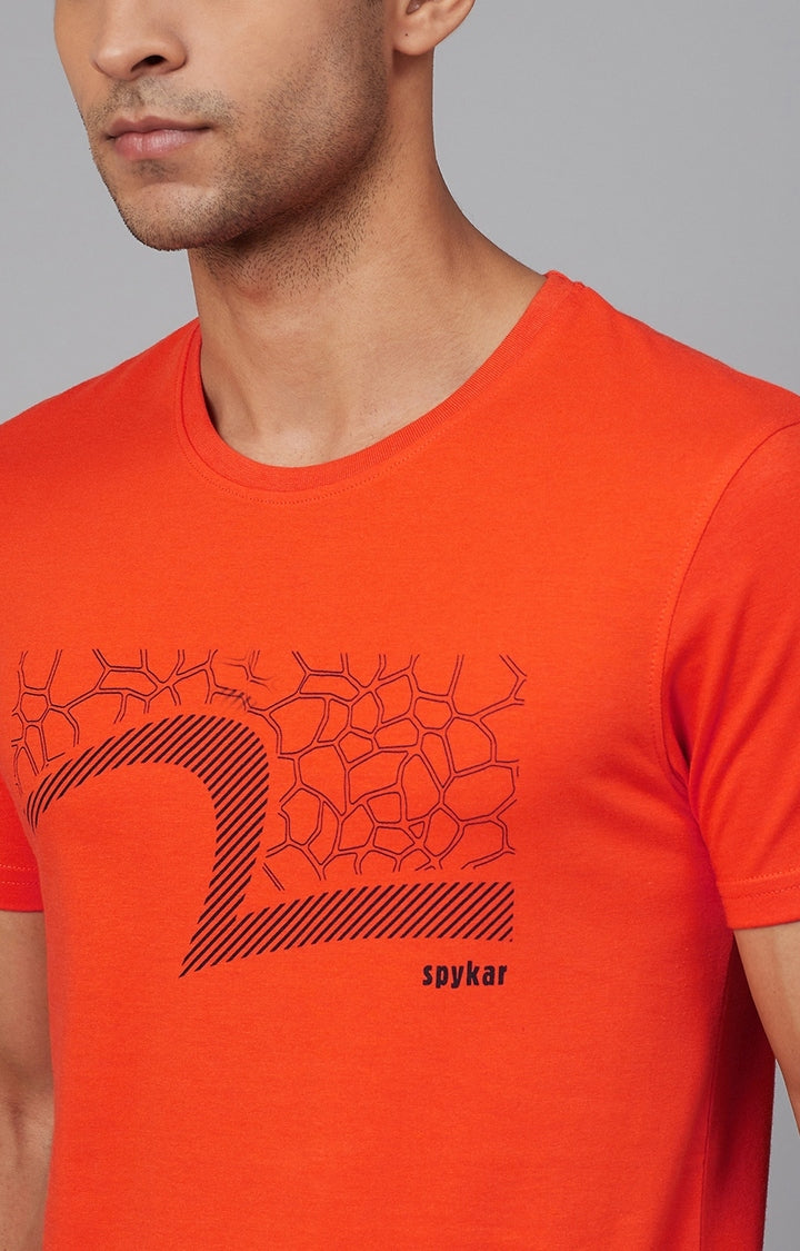 Orange Cotton Printed Round Neck T-Shirts- UnderJeans by Spykar