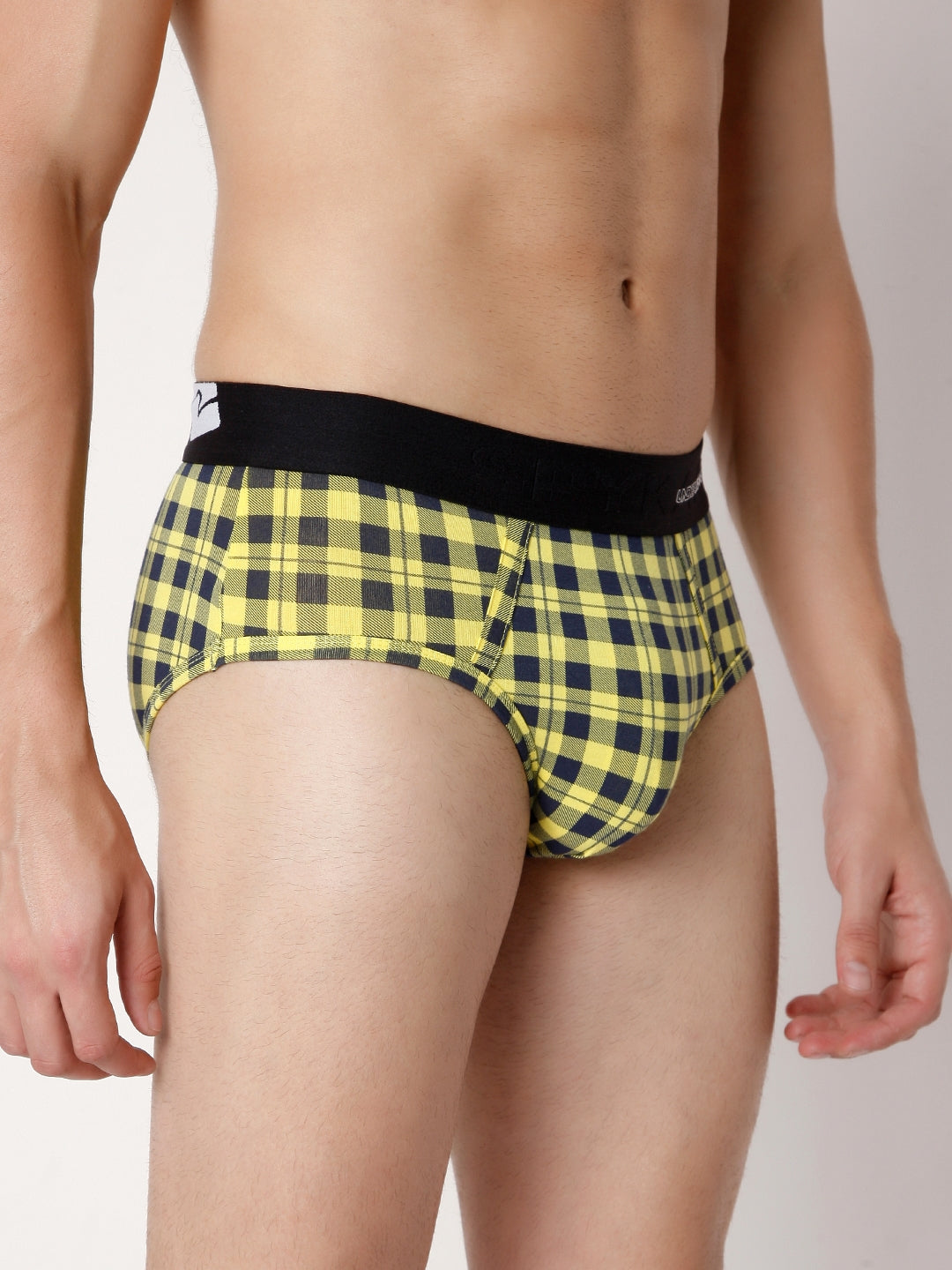 Underjeans By Spykar Men Yellow Check Cotton Blend Brief