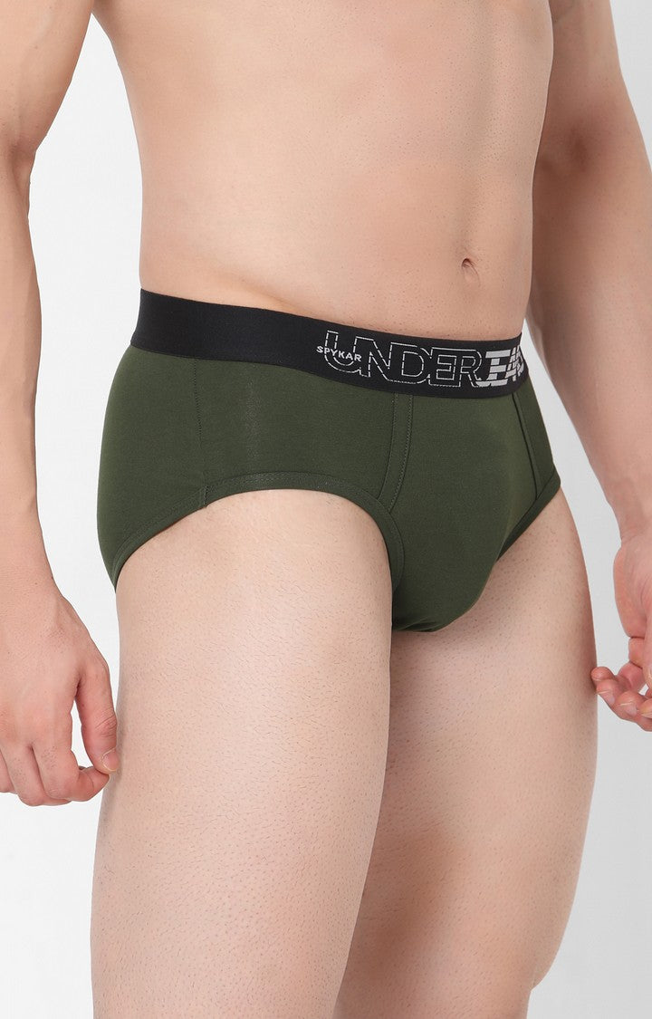 Underjeans by Spykar Men Premium Cotton Blend Olive Brief