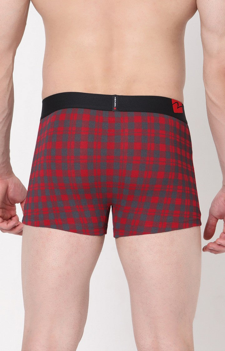 Maroon-Check Cotton Trunk for Men Premium- UnderJeans by Spykar