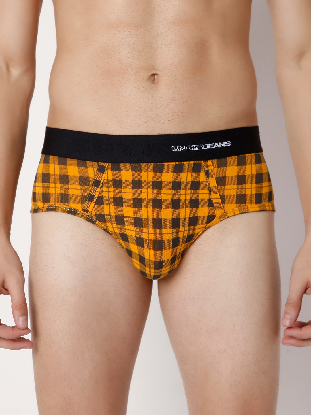Men Premium Orange Check & Yellow Check Cotton Blend Brief (Pack of 2)- UnderJeans by Spykar