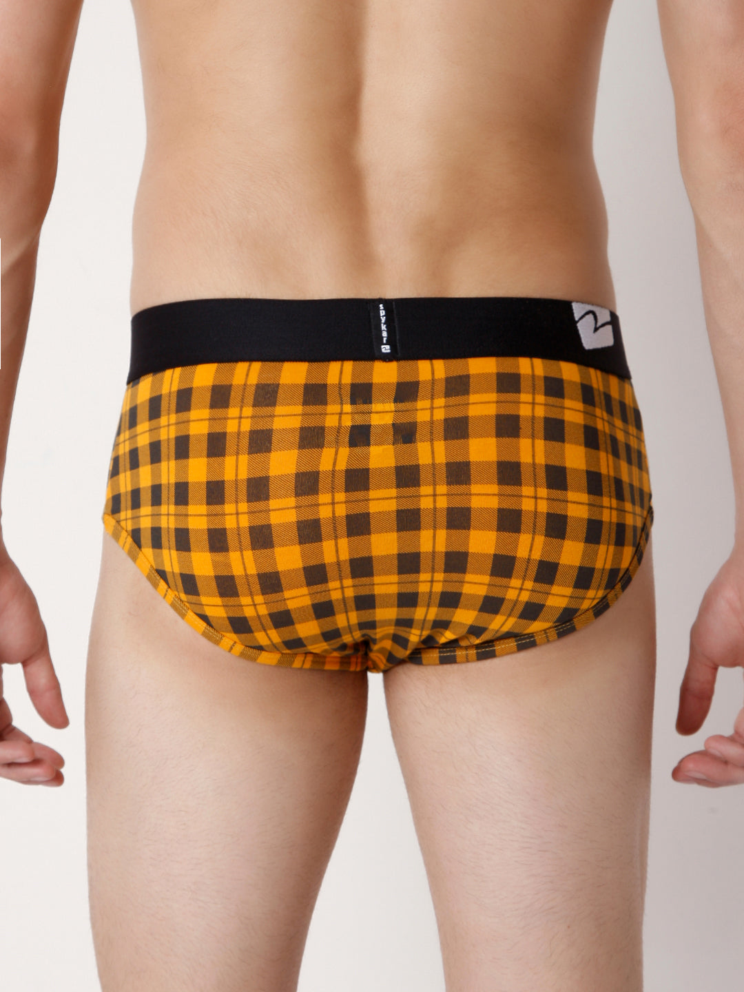 Men Premium Orange Check & Yellow Check Cotton Blend Brief (Pack of 2)- UnderJeans by Spykar