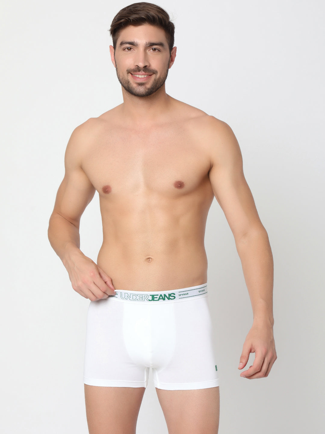 Men Premium Olive & White Cotton Blend Trunk (Pack of 2)- UnderJeans by Spykar