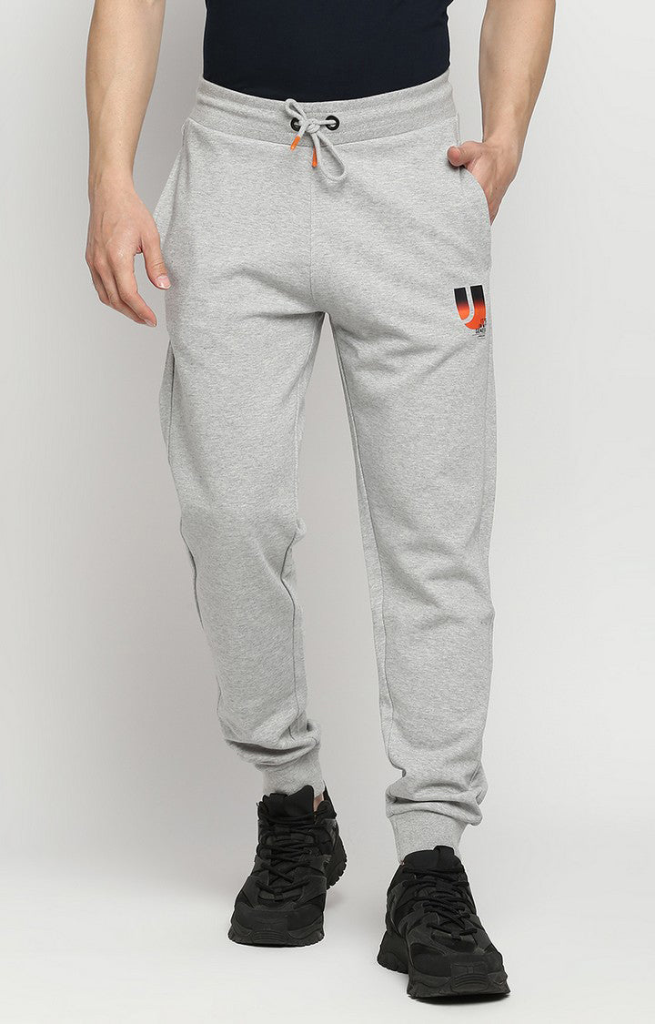 Men Premium Cotton Blend Knitted Grey Trackpant- UnderJeans by Spykar