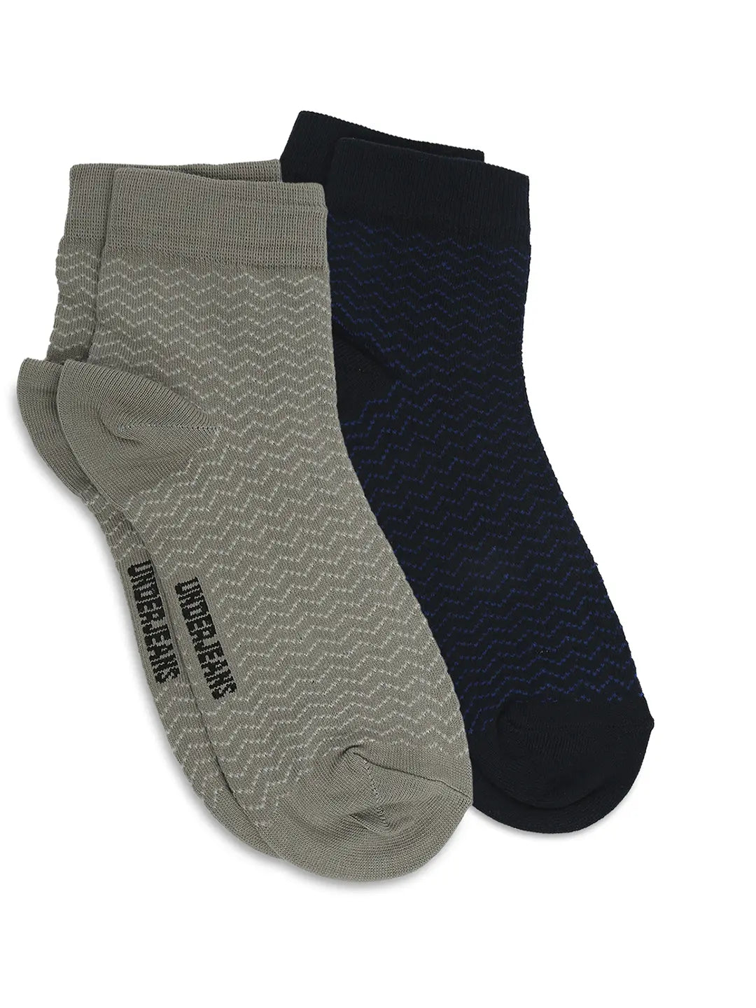 Men Premium Navy & Khaki Ankle Length Socks - Pack Of 2- Underjeans by Spykar