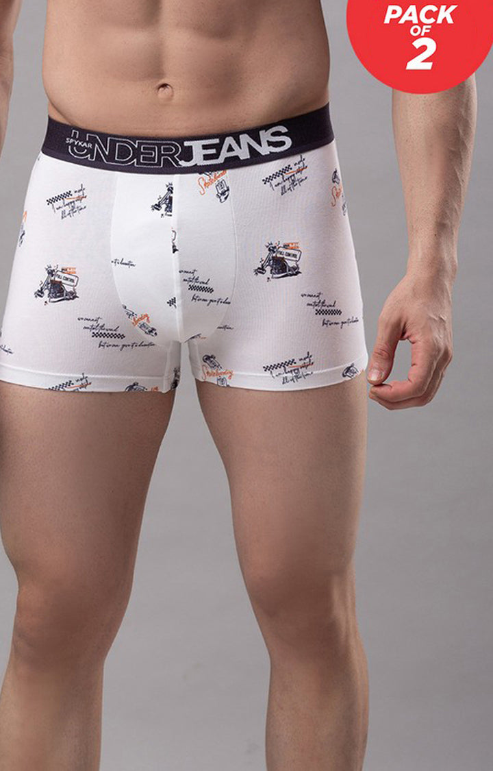 White Cotton Trunk for Men Premium - (Pack of 2)- UnderJeans by Spykar