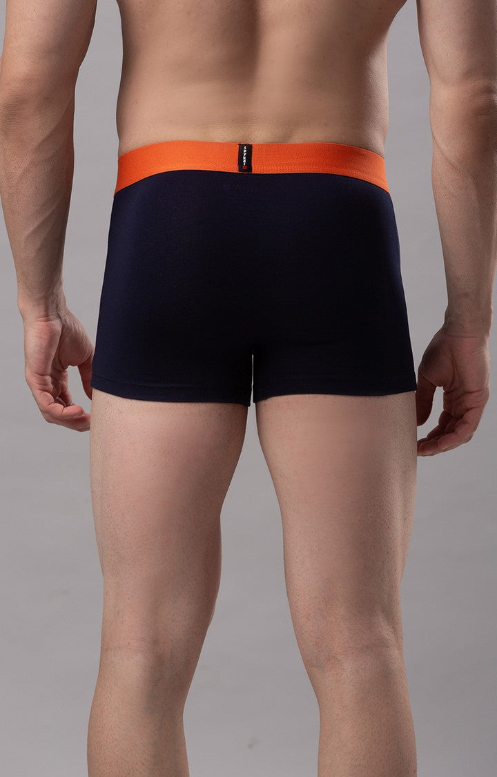 Men Premium Navy-Orange Cotton Blend Trunk- UnderJeans by Spykar
