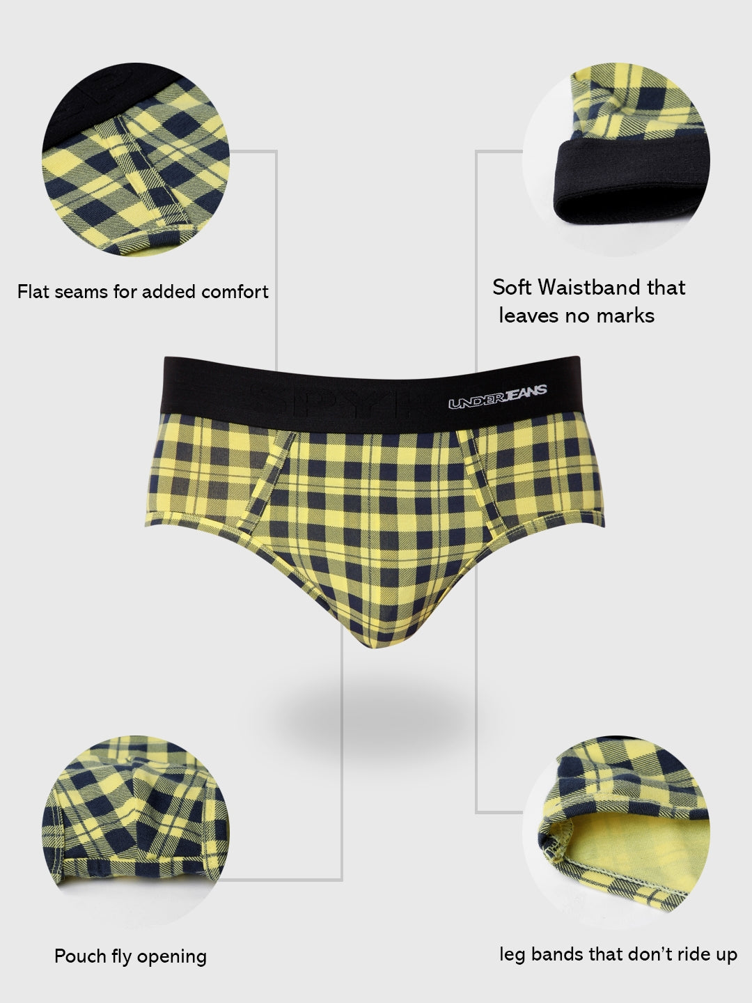 Underjeans By Spykar Men Yellow Check Cotton Blend Brief