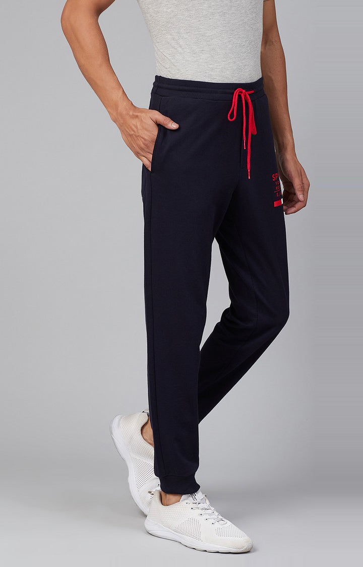 Navy Cotton Blend Solid Trackpants- UnderJeans by Spykar