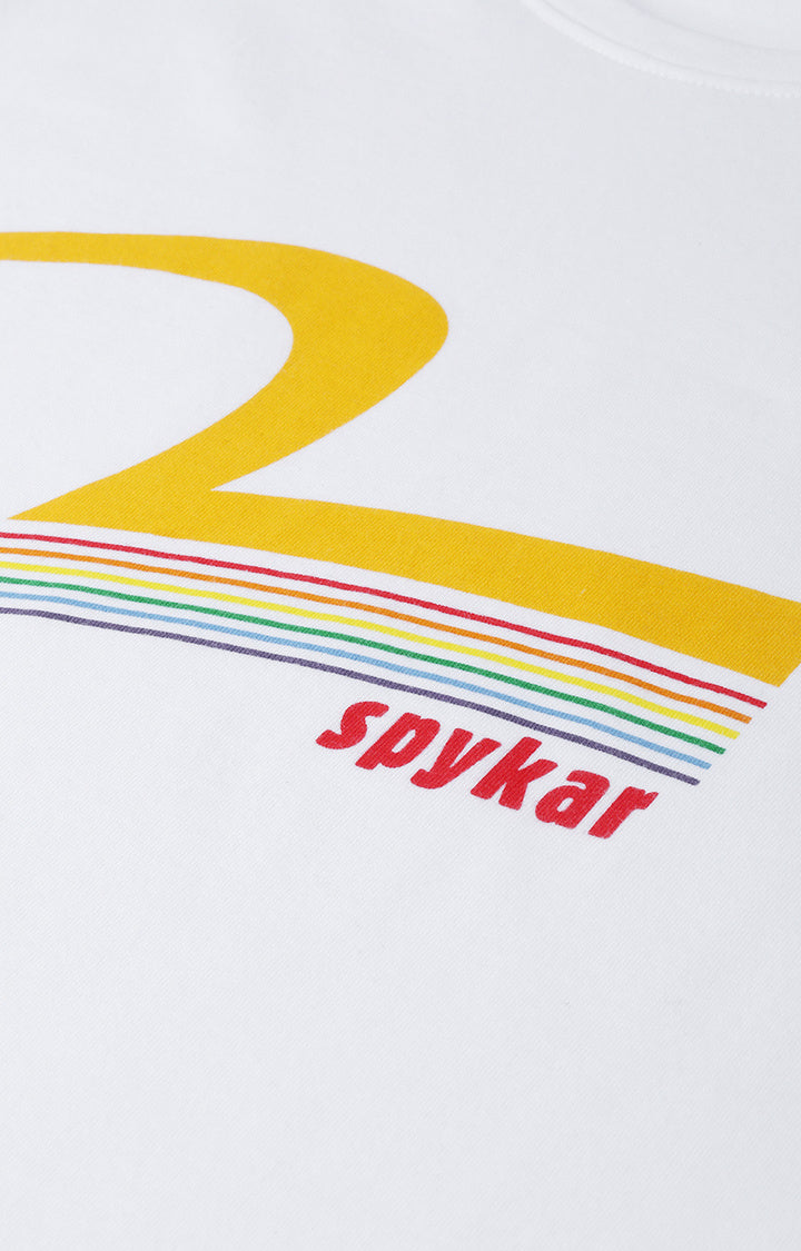 White Cotton Printed Round Neck T-Shirts- UnderJeans by Spykar