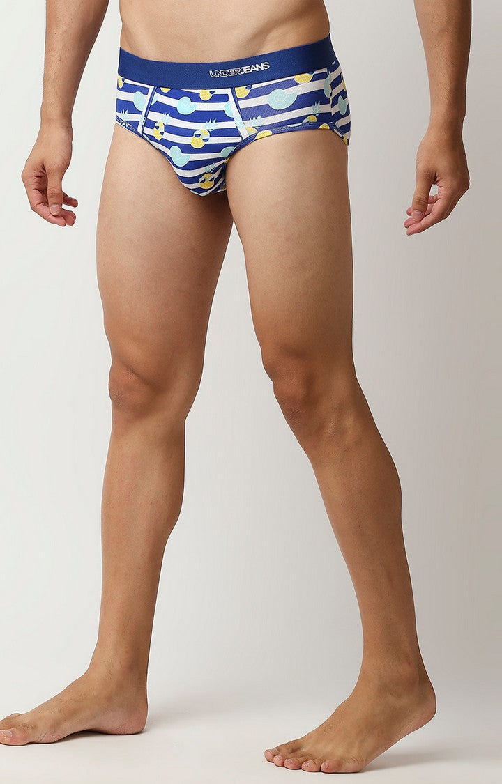 Underjeans by Spykar Men Premium Blue Cotton Blend Regular Fit Brief