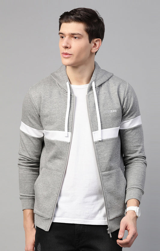 Grey Melange Cotton Solid Hooded Sweatshirts- UnderJeans by Spykar