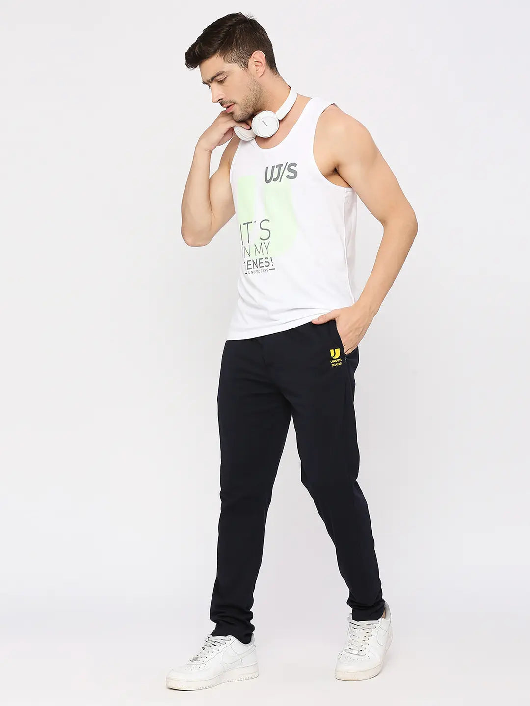 Men Premium Knitted Navy Pyjama- Underjeans by Spykar