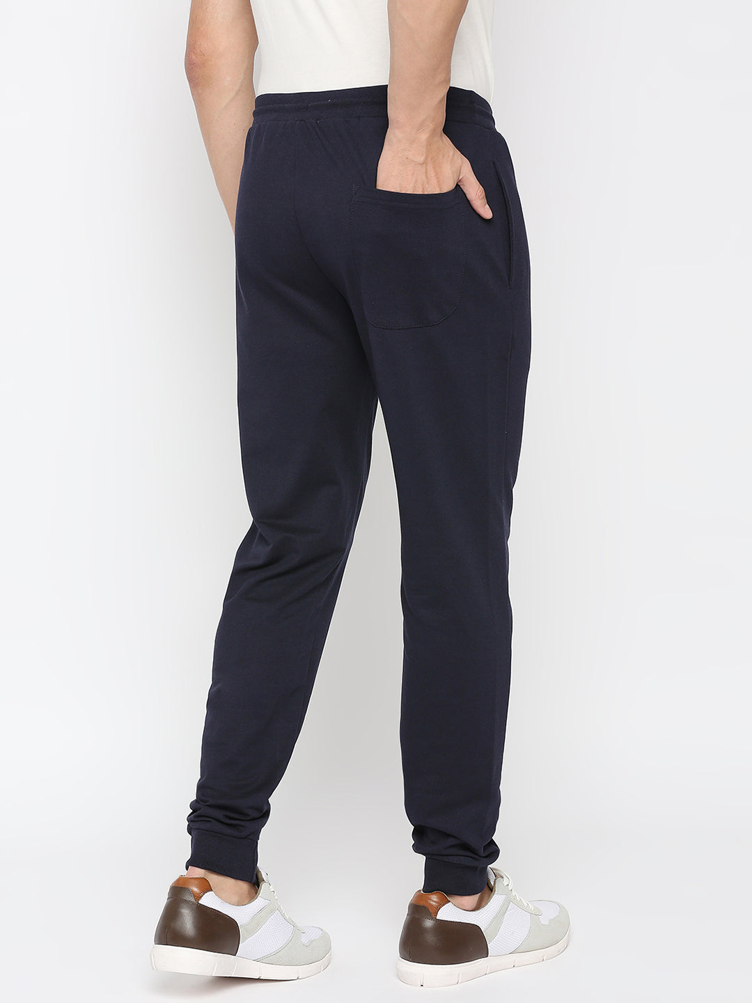 Men Premium Cotton Blend Navy Trackpants - UnderJeans by Spykar