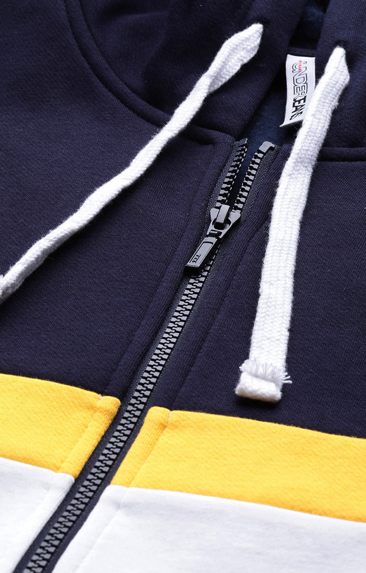 Navy Cotton Solid Hooded Sweatshirts- UnderJeans by Spykar
