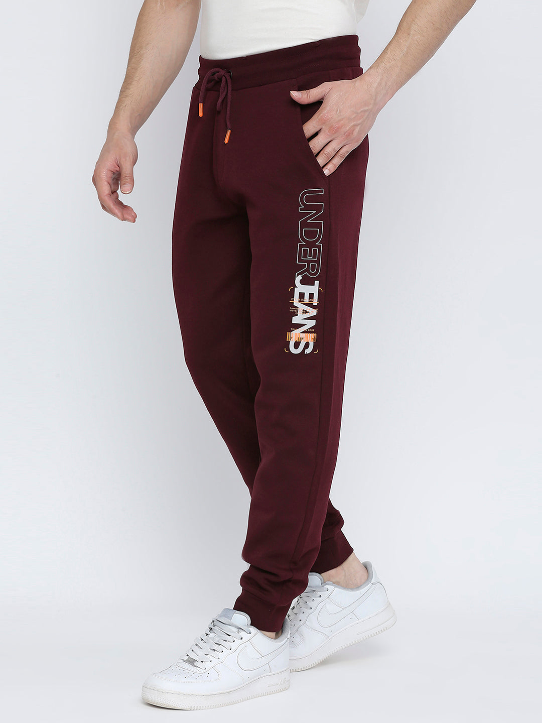 Men Premium Cotton Wine Trackpant - UnderJeans by Spykar