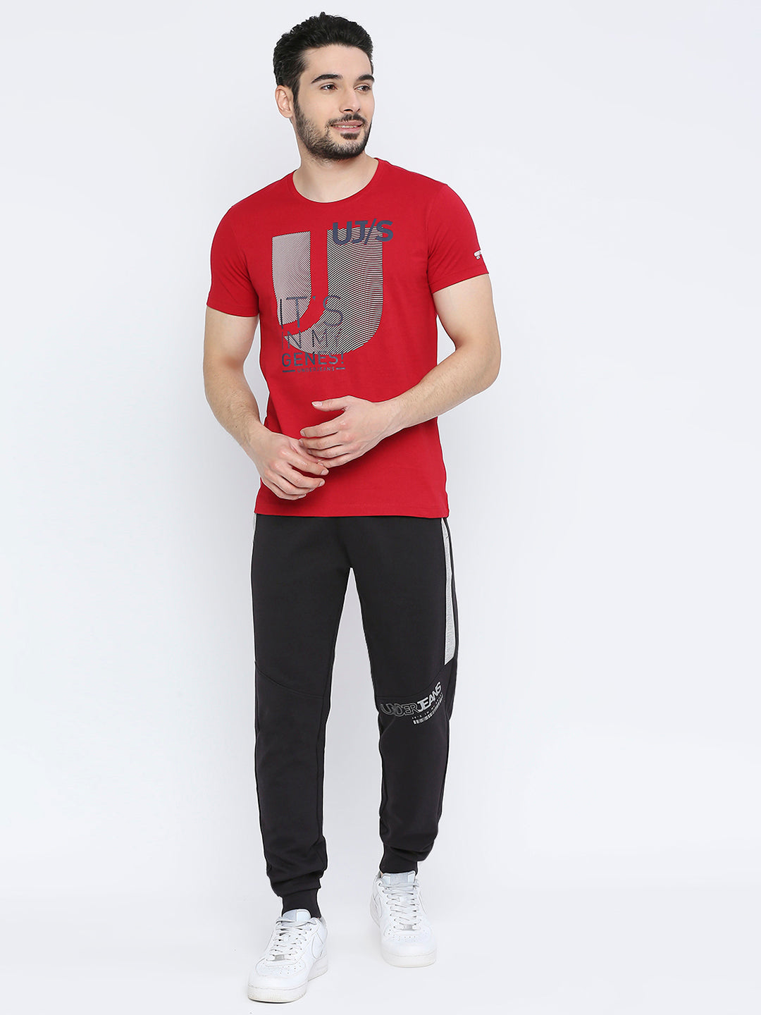 Men Premium Cotton Deepred Round Neck Tshirt - UnderJeans by Spykar