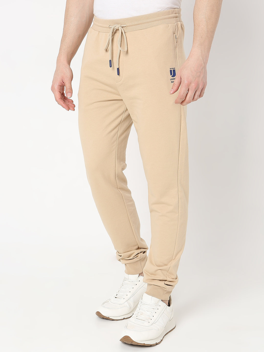 Underjeans by Spykar Men Premium Knitted Beige Track Pant