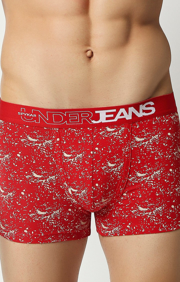 Men Premium Red Cotton Blend Regular Fit Trunk - UnderJeans by Spykar